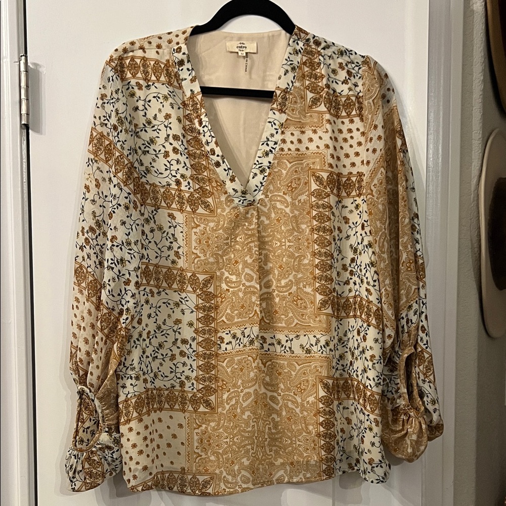 Entro Patchwork Blouse in Cream and Tan